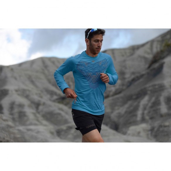 Camiseta M/L Twyce Run Hombre Mineral Blue/Orange X-Bionic